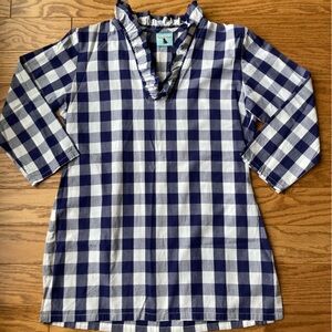 Haley and the Hound Ruffle Neck Blue & White Tunic-size S